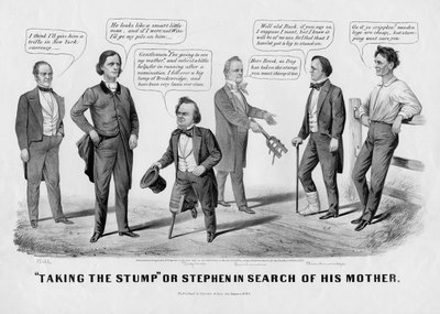 Taking the stump, aneb Stephen při hledání své matky, vydal Currer & Ives, New York, 1860 od American School