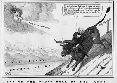 Taking nesprávného býka za rohy, publikoval John Childs, New York, kolem roku 1840, od American School
