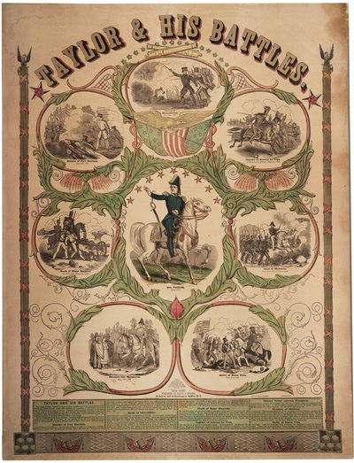 Taylor a jeho bitvy, tisk Rufus Blanchard z Cincinnati a vydané Ensign & Thayer, New York, 1847 od American School