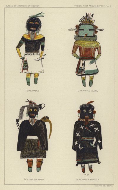 Tcakwaina, Tcakwaina Taamu, Tcakwaina Mana, Tcakwaina Yuadta (barevná litografie) od American School