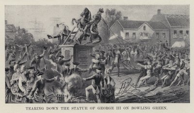 Stržení sochy Jiřího III. na Bowling Green (litho) od American School