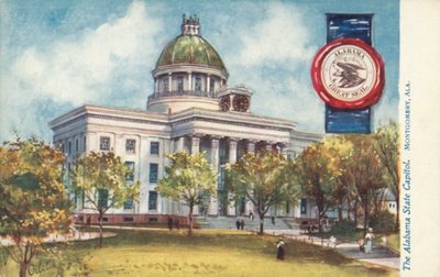 Kapitol státu Alabama, Montgomery, Alabama (barevná litografie) od American School