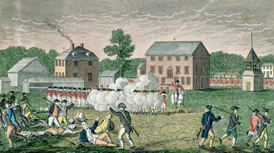 Bitva u Lexingtonu, 19. dubna 1775, z "Connecticut Historical Collections", autor John Warner Barber, vyryl A. Doolittle, 1832 od American School