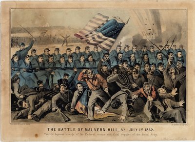 Bitva u Malvern Hill, Virginie, 1. července 1862, pub. od Currier & Ives, kolem roku 1862 od American School