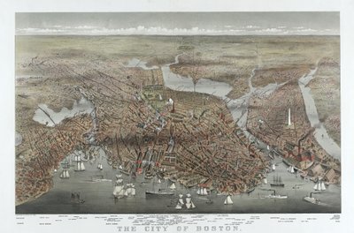 Město Boston, pub. 1873 (barevná litografie) od American School