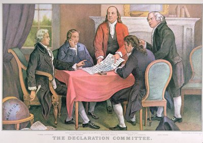 Výbor pro deklaraci, publikoval Currier & Ives, New York (barevné lito) od American School