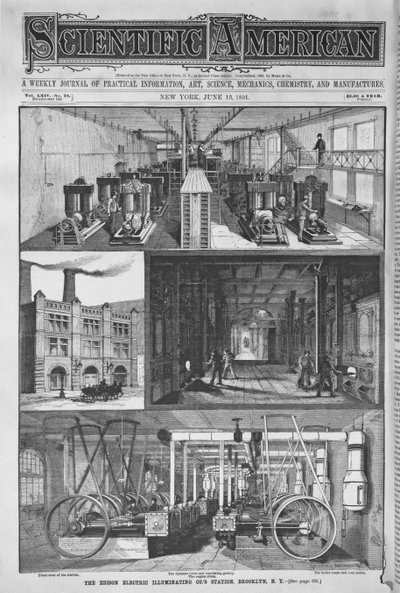 The Edison Electric Illuminating Cos Station, ilustrace z Scientific American, 1891 od American School