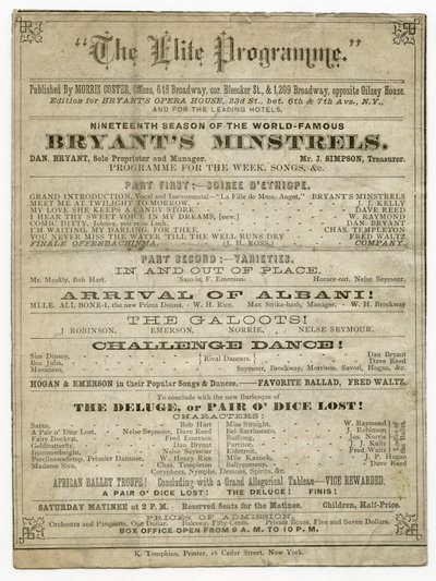 Elitní program pro Bryants Opera House, publikoval Morris Coster od American School