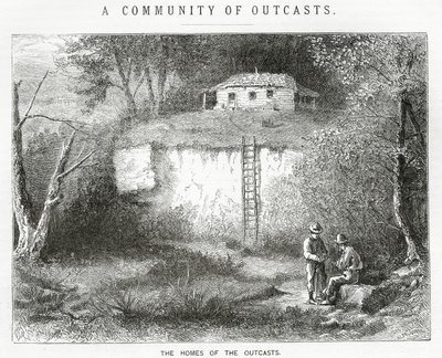 The Homes of the Outcasts, ilustrace k celovečernímu příběhu, Komunita vyvrženců, z Appletons Journal, 23. března 1872 od American School