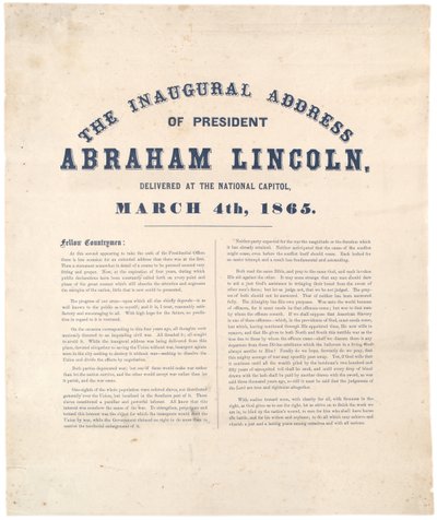 Inaugurační projev prezidenta Abrahama Lincolna pronesený v National Capitol, 4. března 1865 od American School