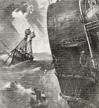 The Light-Ship and Incoming Steamer, přední ilustrace z Appletons Journal, 4. května 1872 od American School