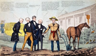 The North Bend Farmer and His Visitors, karikatura vydaná H.R. Robinsonem, kolem 1840-42 od American School