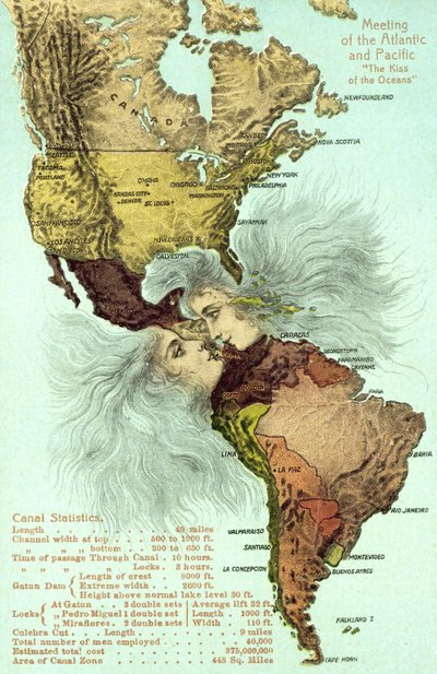 Líbání Panamského průplavu, Tichého a Atlantského oceánu (barevné lito) od American School