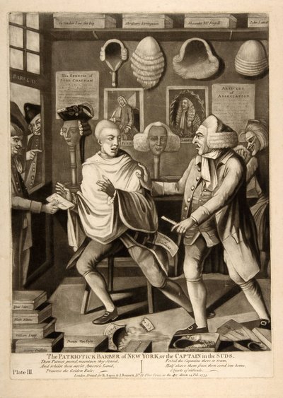 Vlastenecký holič z New Yorku, nebo Kapitán v sudu, hospoda. 1775 od American School