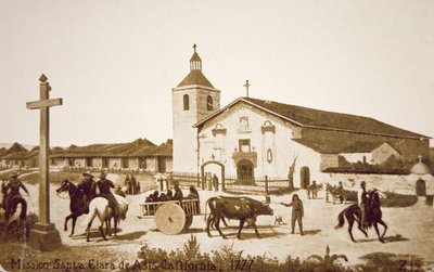 Španělská mise, Santa Clara de Asis, Kalifornie v roce 1777 (litho) od American School