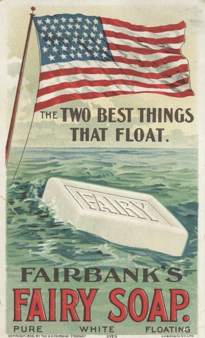 Dvě nejlepší věci, které plavou, reklama na Fairbanksovo plovoucí mýdlo Fairy Soap, 1898 od American School