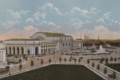 Nádraží Union Station, Washington DC (barevná litografie) od American School
