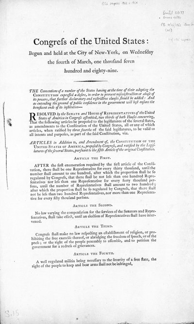 Listina práv Spojených států amerických, dokončená v roce 1789 (tisk) od American School