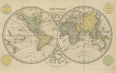 The World, obrázek převzat ze strany 17 The Boston School Atlas. S elementární geografií a astronomií atd. (Čtvrté vydání.) [Mapy, s vysvětlujícím textem.] od American School