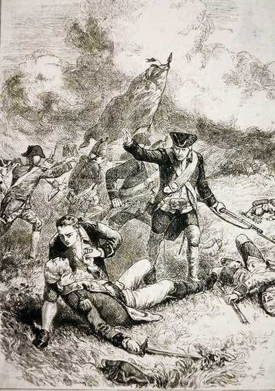 Smrt majora Johna Pitcairna z britské námořní pěchoty v bitvě u Bunker Hill od American School