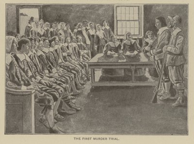 První soudní proces s vrahem v Nové Anglii (litografie) od American School