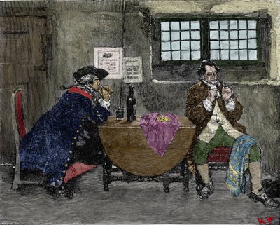 Hacker Henry Every (John Avery, Long Ben, Benjamin Bridgeman) (? -1695) prodává šperky získané během nepřátelských útoků Ilustrace Howard Pyle (1853-1911) od American School