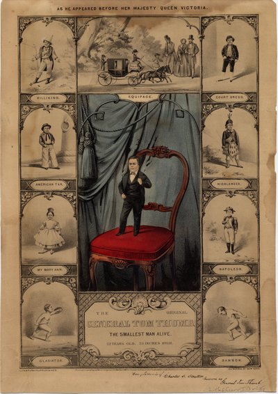 Původní generál Tom Thumb: nejmenší živý muž, hospoda. od Currier & Ives, 1860 od American School