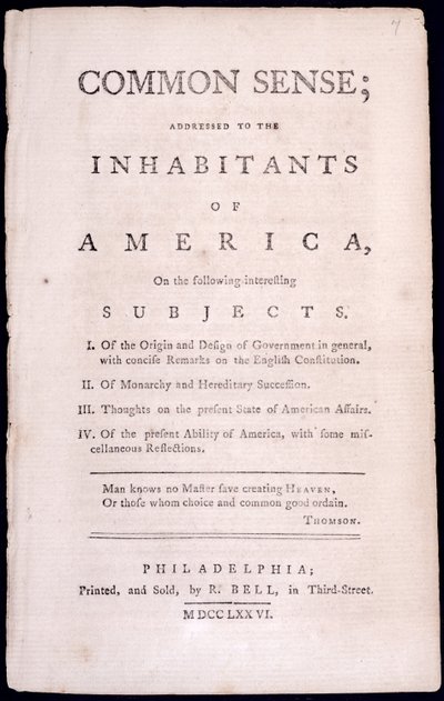 Titulní strana ke zdravému rozumu Thomas Paine (1737-1809) 1776 (tisk) od American School
