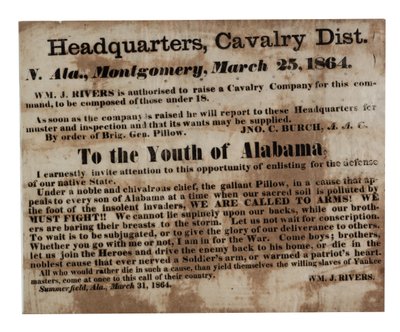 Mládeži z Alabamy: Voláme do zbraně! (náborový list), 25. března 1864 od American School