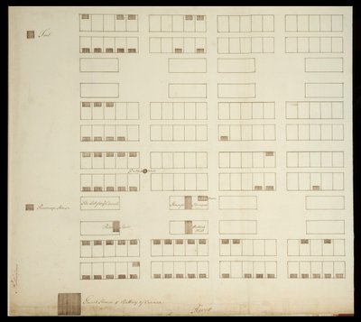 Plán města Savannah, cca 1733 (pero a inkoust na papíře) od American School