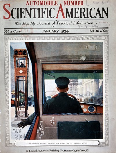 Věže semaforů a řízení dopravy v New Yorku – v „“ Scientific American“, leden 1924 od American School