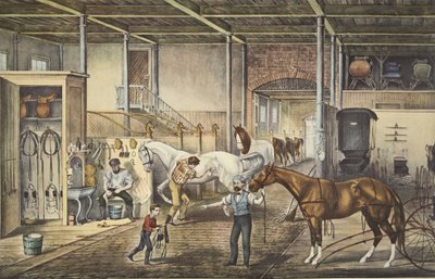 Trotting Cracks At Home, A Model Stable, pub. 1868, Currier & Ives od American School