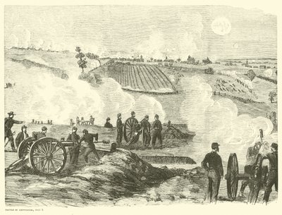 Pozice unie blízko centra, bitva u Gettysburgu, 2. července, červenec 1863 od American School