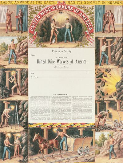 Certifikát United Mine Workers Certificate, 1890 od American School