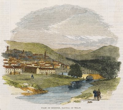 Pohled na Houston, hlavní město Texasu, c. 1852 (ručně kolorovaná dřevorytina) od American School