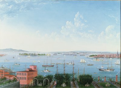 Pohled na newyorský přístav z Brooklyn Heights, kolem roku 1860 (olej na plátně) od American School