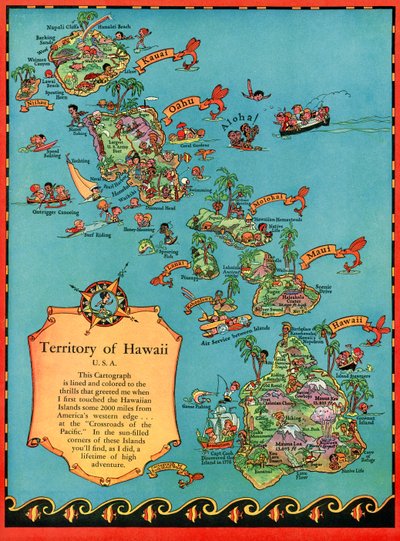Vintage turistická mapa Havaje od American School