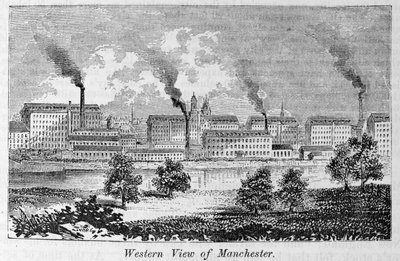 Západní pohled na Manchester, z „Naše celá země: Minulost a současnost Spojených států, historické a popisné“, John Warner Barber a Henry Hare, 1861 od American School