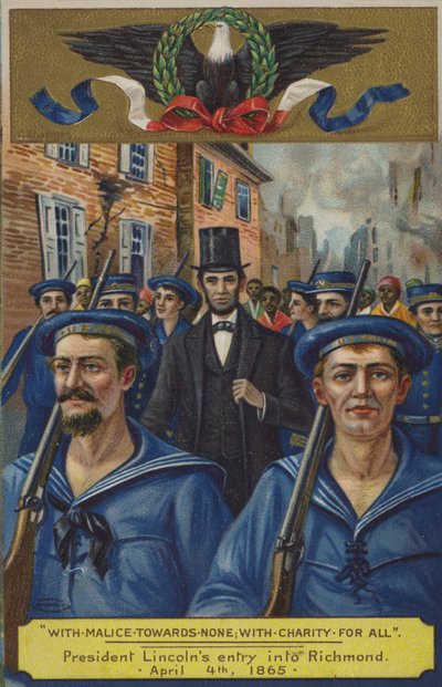 Se zlobou vůči nikomu; s charitou pro všechny. Vjezd prezidenta Lincolna do Richmondu, 4. dubna 1865 od American School