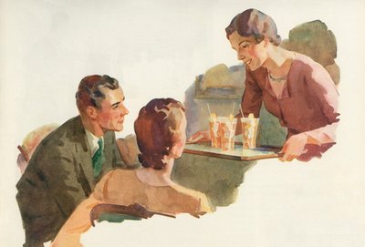 Žena podává ledový čaj svým přátelům od American School