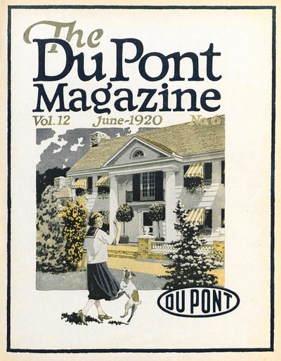 Žena a pes, přední strana časopisu DuPont, červen 1920 od American School