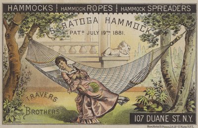 Žena ležící v houpací síti s čínským ventilátorem (chromolitho) od American School
