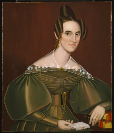 Jeannette Woolley, později paní John Vincent Storm, kolem roku 1838 (olej na plátně) od Ammi Phillips