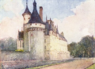 Chenonceaux ze zahrady (barevná litografie) od Amy B. Atkinson