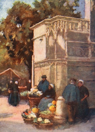 Fontána Ludvíka XII., Blois (barevná litografie) od Amy B. Atkinson