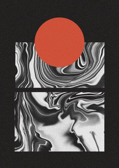 Červené slunce – mramorový proud od Amy Louise Baker