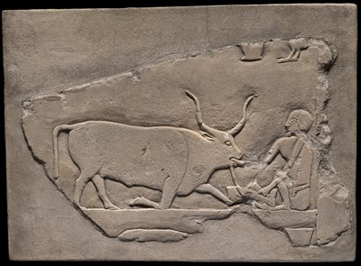 Fragment stěny z hrobky s vyobrazením pastevce od Ancient Egyptian