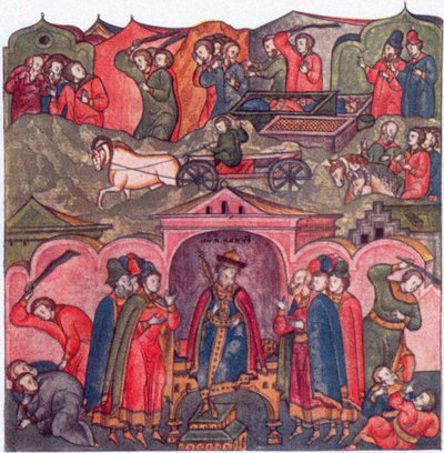 Násilí moskevského knížete Ivana Daniloviče a jeho sousedů z: Život svatého Sergia Radoněžského, 16. století od Ancient Russian Art