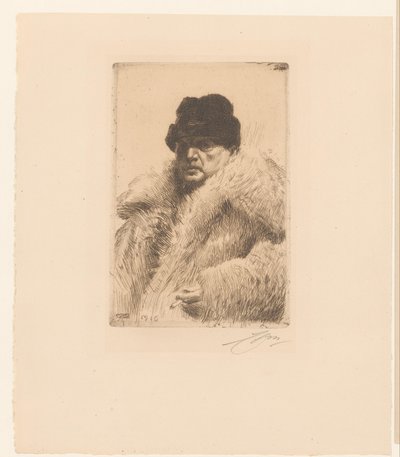 Autoportrét s kožešinou a kloboukem od Anders Leonard Zorn (signed by artist)