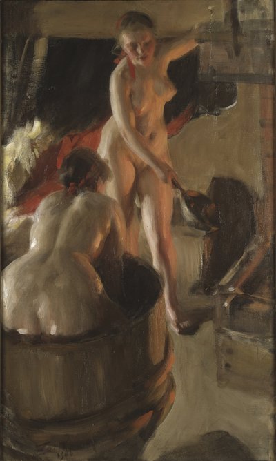Filles de Dalecarlie prenant un bain - Dívky z Dalarny ve koupeli, Zorn, Anders Leonard (1860-1920). Olej na plátně od Anders Leonard Zorn